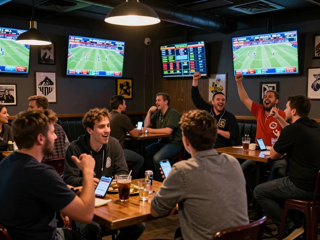 Engaging live sports betting experience showing patrons interacting and betting at 11bet.