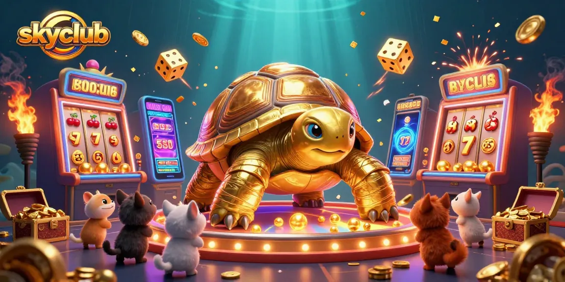 Join the excitement at SkyClub with vibrant 3D casino fantasy, golden tortoise, and jackpot action!