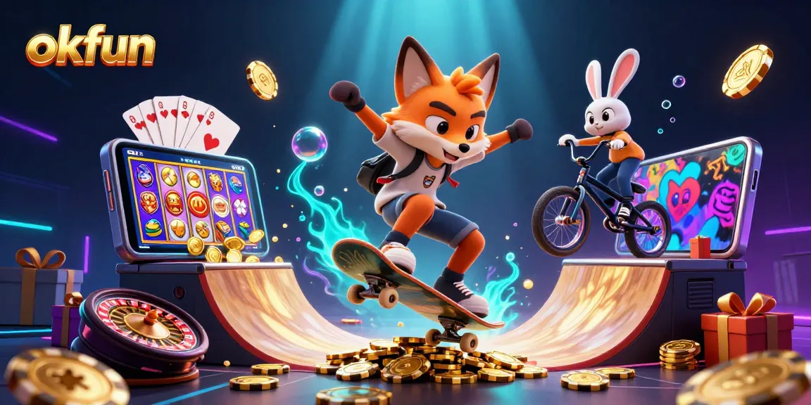 Engage with thrilling gameplay at okfun, featuring vibrant slot actions and dynamic casino symbols.