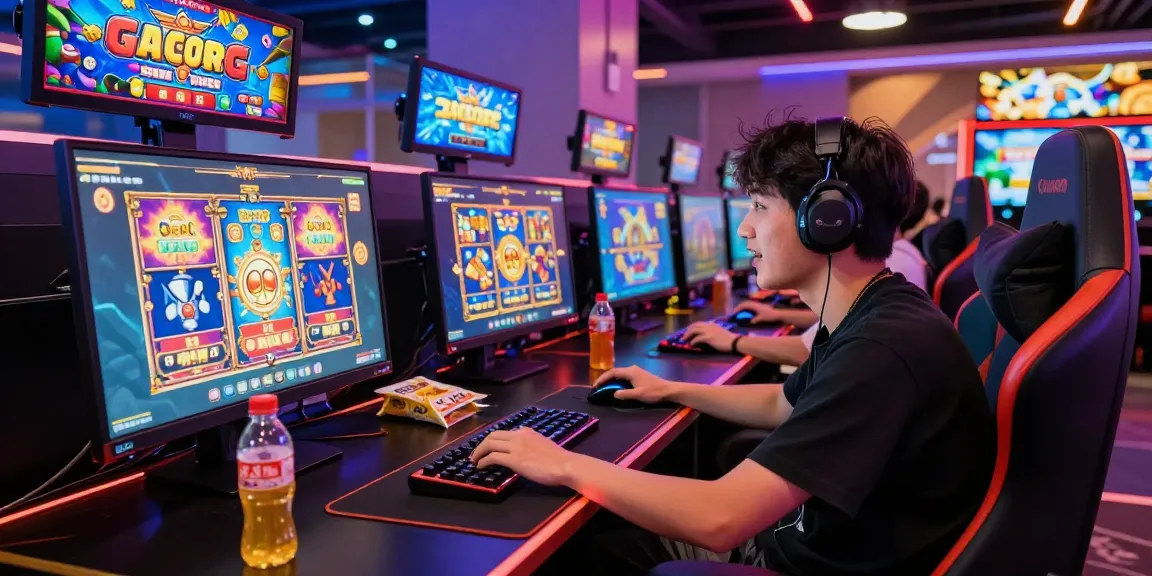 Player engaging in exciting slot gacor games in a vibrant gaming setup.