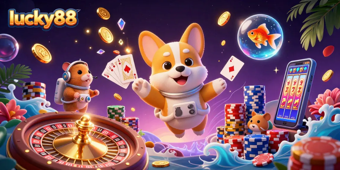 Engage with lucky88's space casino scene featuring whimsical characters and dynamic game elements.